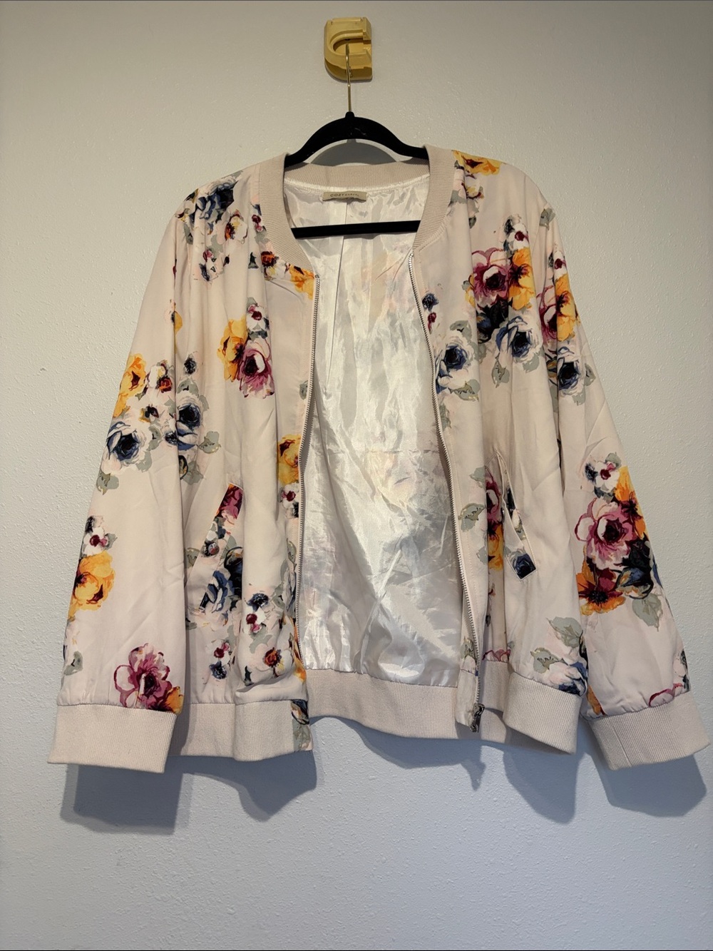 Cozy Casual Light Pink Floral Bomber Jacket